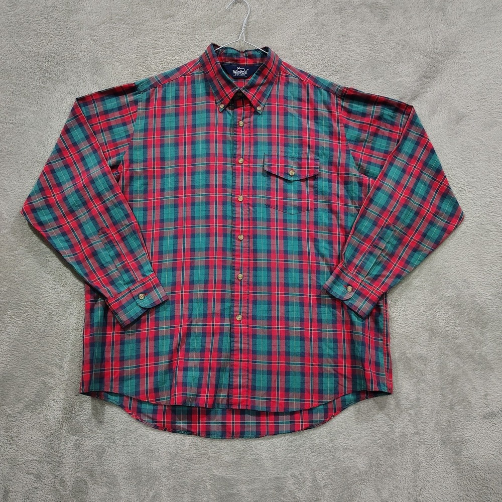 Vintage WOOLRICH Shirt Mens L* Red Plaid Button Down 80s 90's Casual‎ Office